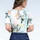 Blusa Floral Menta com Mangas de Babados